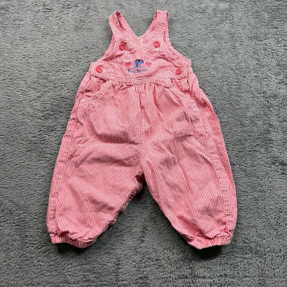 Vintage OshKosh Pink Gingham Embroidered Overalls
